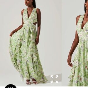 ASTR The Label Noya Floral Cutout Maxi Dress Light Green Floral